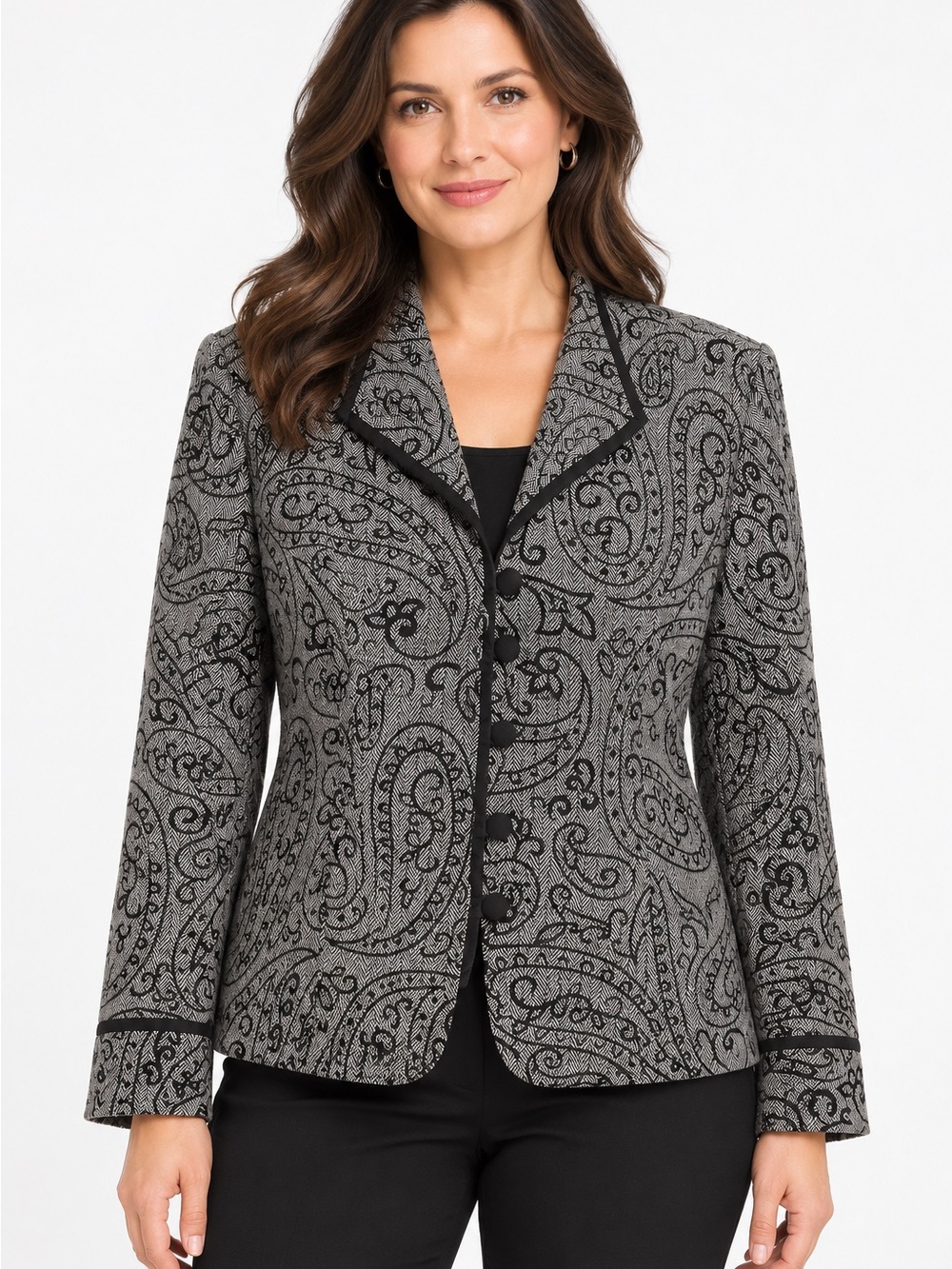 Koret Black & Gray Paisley Jacket Blazer Size 10